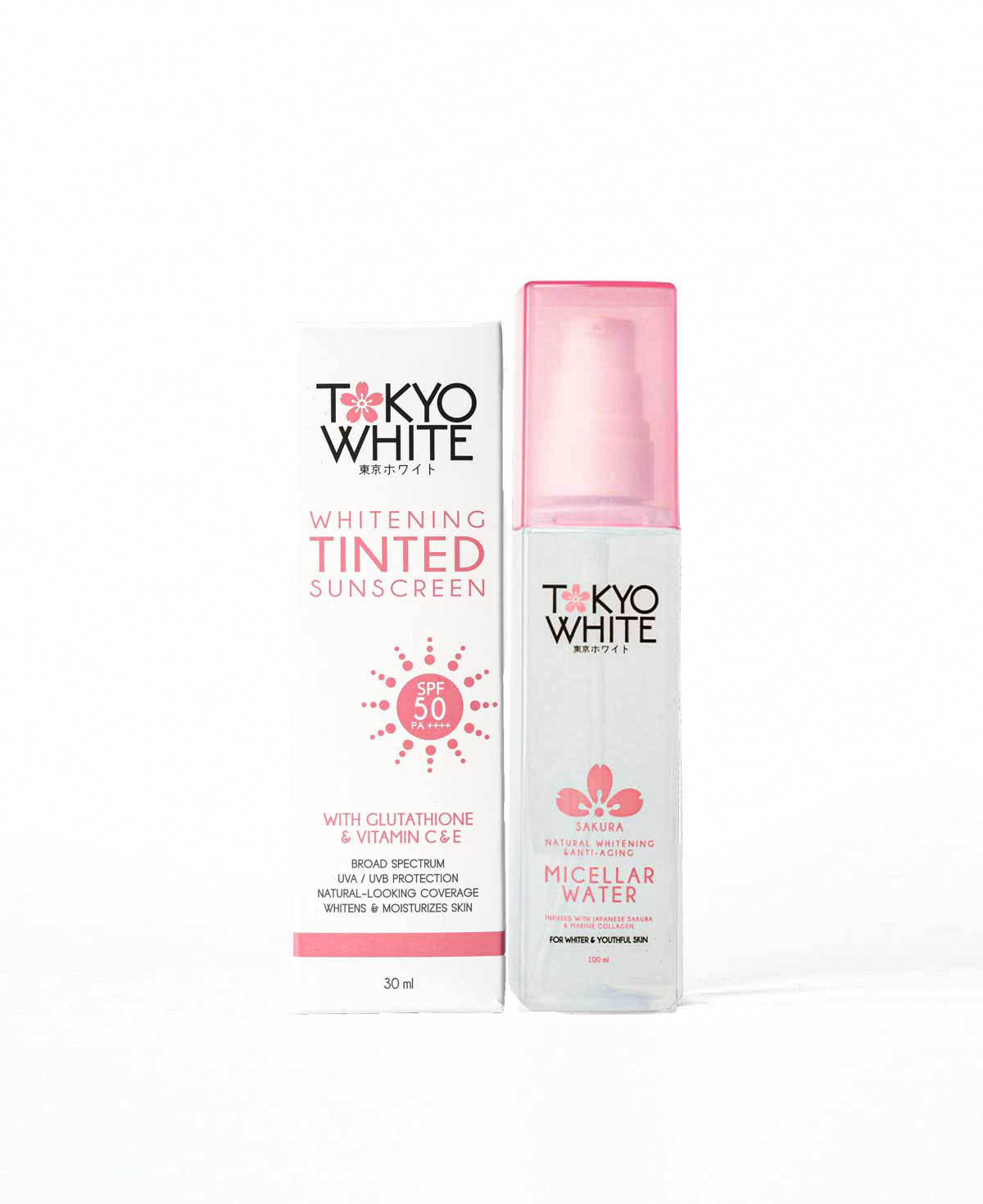 Tokyo White Whitening Tinted Sunscreen and Tokyo White Sakura Natural Whitening & Anti-aging Micellar Water